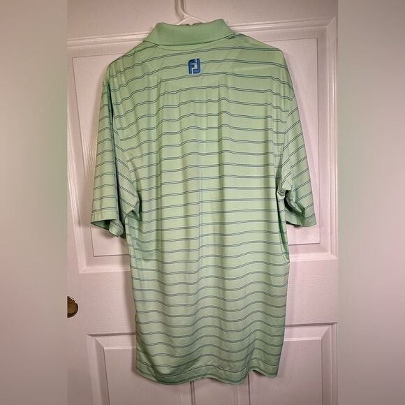 FJ‎ FootJoy Men’s Polo - Size M, Green Blue Striped Golf Sporty Versatile Preppy - Picture 2 of 6